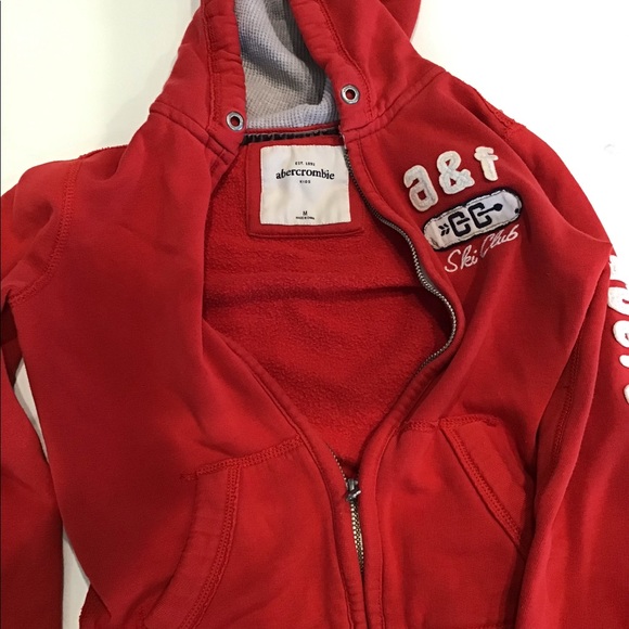 Girls red Abercrombie kids zip up hoodie sweater. - Picture 3 of 3